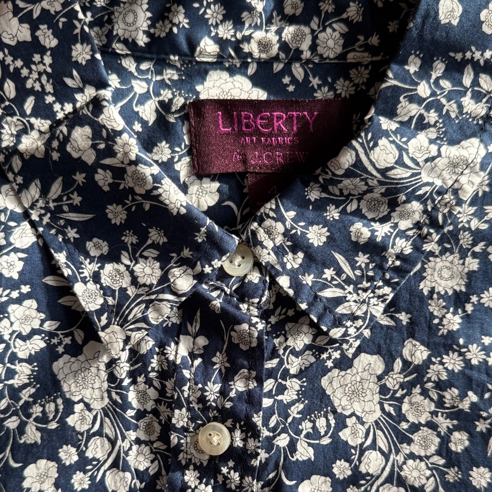 J. Crew Dark Blue and White/cream Floral Top